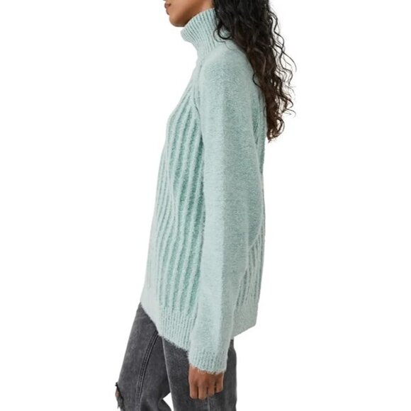 Free People Big City Turtleneck Oversized Ribbed Pullover Sweater Blue Women XS - Picture 3 of 12